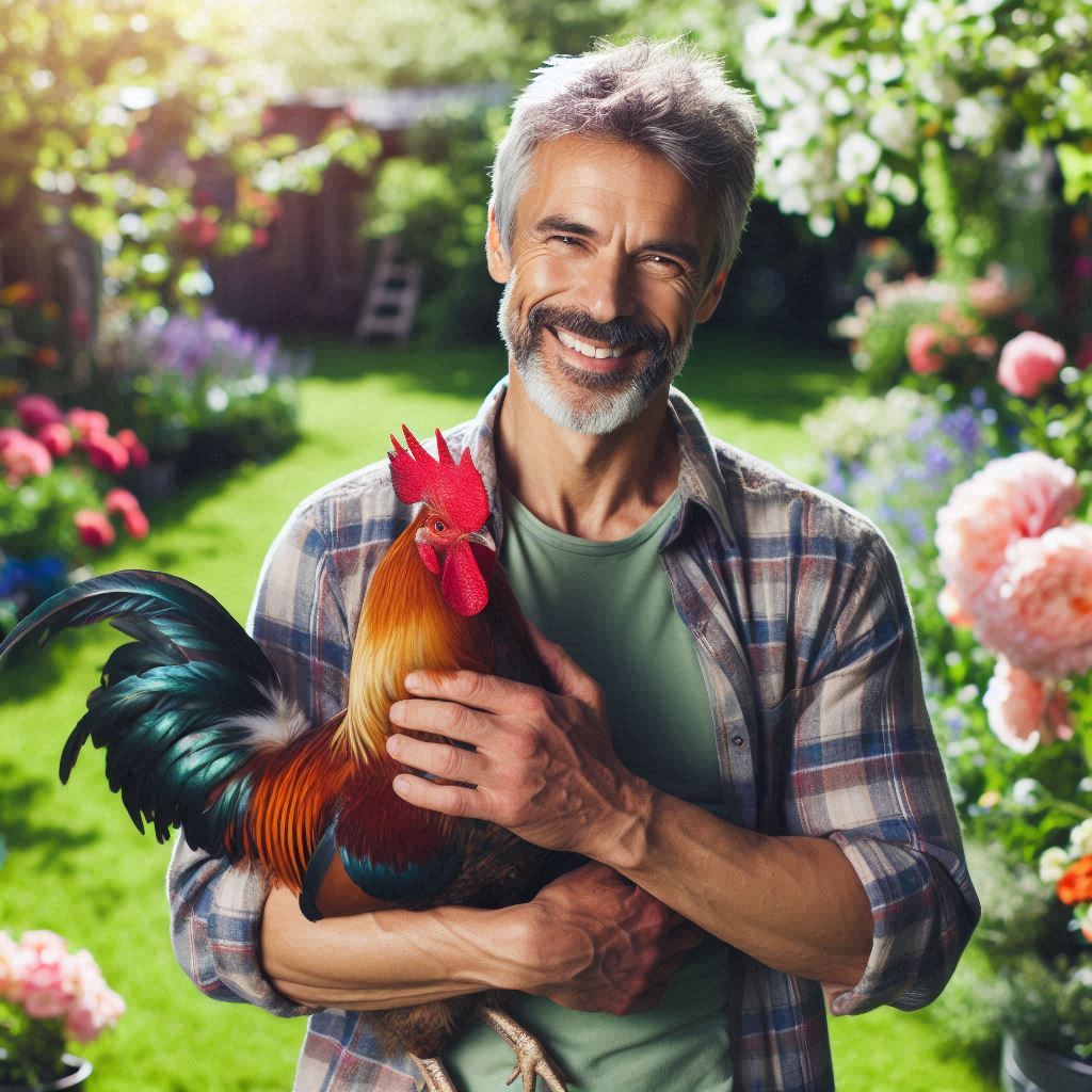 a man with the rooster